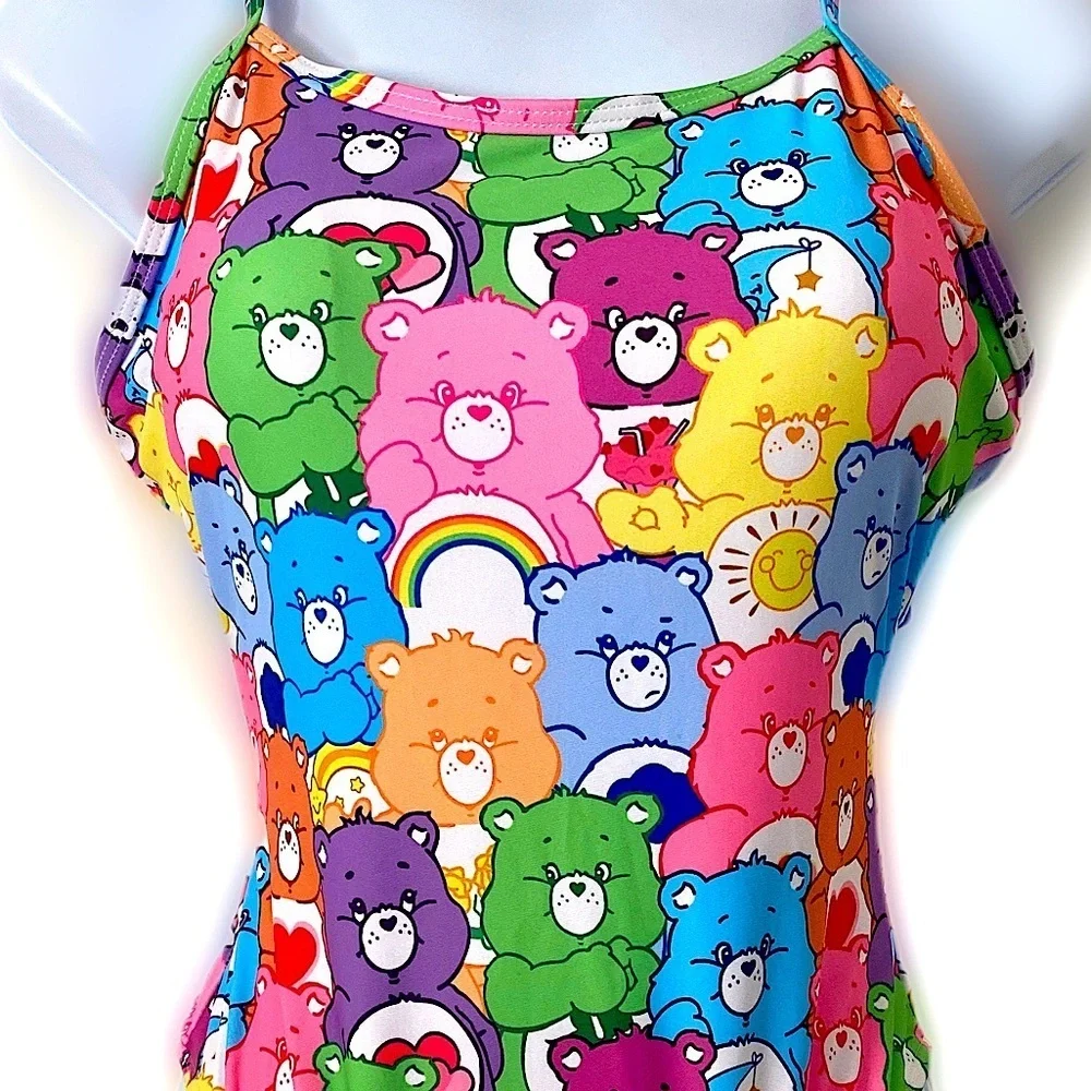 Care Bears Rainbow One-Piece Swimsuit Adjustable Straps Bodysuit Pad Inserts M